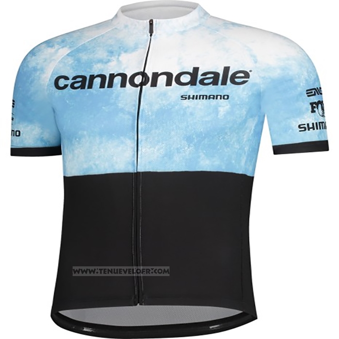 2021 Maillot Cyclisme Cannondale Bleu Clair Noir Manches Courtes et Cuissard